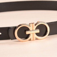 Ceintures en cuir véritable pour femmes et jeunes filles, avec boucle en alliage de zinc en forme de 8 de 2,3 cm et 2,8 cm de largeur, style plaque nominative occidentale, double couche