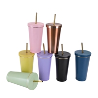 Gourde isotherme à double paroi 500 ml 750 ml avec paille métallique réutilisable, élégant gobelet en acier inoxydable, tasse portable et fine, logo personnalisé