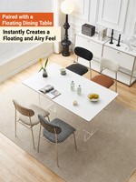 Chaise de salle à manger moderne style crème, revêtement en similicuir, dossier design mi-siècle, structure durable en acier inoxydable, pour la maison et le bureau