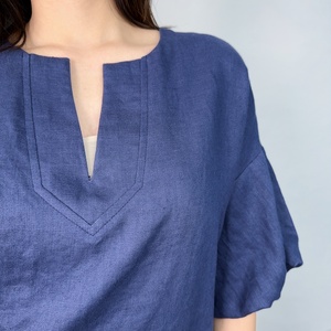 Vestido de Lino Personalizado para Mujer, Estilo Casual, Manga Corta, Largo Medio, Color Azul Verano - Product Image 5