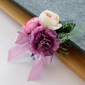 Set korsase dan Boutonniere buatan tangan Peony mawar pergelangan tangan gelang korsase dan pengantin pria Boutonniere untuk pria pernikahan Prom - Product Image 3