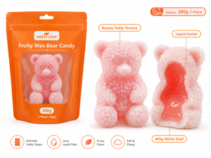 Bonbons en cire 3D en forme d'ours rose, 200g, pièce géante, fourrés au jus de fruits, friandises moelleuses, cadeau - Product Image 2