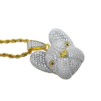 Pendentif tête de chien en cristal design pour homme avec zircon pavé bouledogue français Moissanite pendentifs avec chaîne de collier