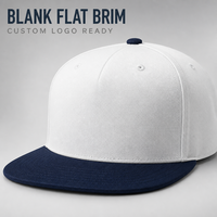 Casquette de baseball unie à visière plate, bicolore blanc et marine, en coton, 6 panneaux, réglable, avec logo personnalisé, unisexe, vente en gros, OEM, faible MOQ