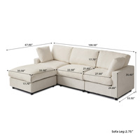 Conjunto de Sofá Modular Seccional ATUNUS en Forma de U de 4 a 7 Plazas en Tela Mixta de Chenilla y Lino Estilo Nórdico Suave Color Gris Nube para Sala de Estar