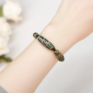 Verde nove occhi Dzi agata perline pietre preziose bracciali a forma di botte pietra preziosa calcedonio perline bracciali - Product Image 4
