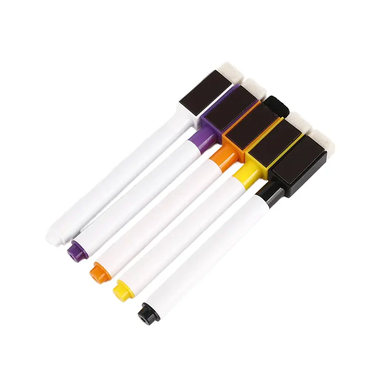 Canetas marcadoras com borracha seca e impressas personalizadas, limpas facilmente em preto, azul e vermelho para quadro branco, novo design