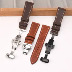 Waterproof Watch Strap Butterfly Buckle Good Looking Fashionable High Quality Genuine Leather for Men Women Manufacturer Opp Bag