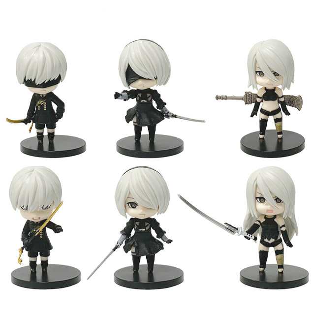 6PCS/SET 9.5CM Manga Figurine NieR Automata A2 2B 9S Figura PVC Anime Figure Catcher Gachapon Egg Box Game Prize Toys