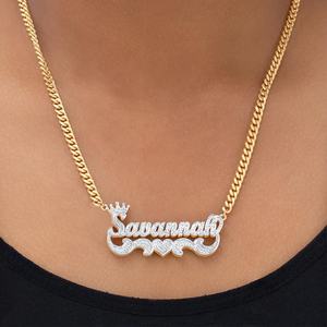 <span class=keywords><strong>Collana</strong></span> con Targhetta Personalizzata a Doppio Strato in Acciaio Inossidabile Bicolore Gioielli con Iniziali per Donne e Bambini - Product Image 3