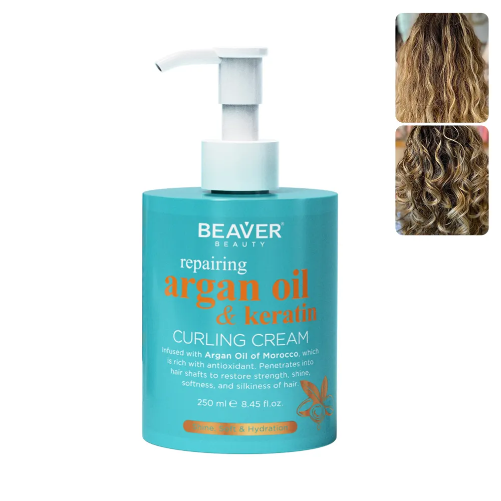 Private Label Natural Argan Oil Keratin Repairing Curl Define Styling Curly Cream 250ml