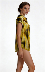 Haut <span class=keywords><strong>sans</strong></span> manches décontracté en soie martelée avec tissu froissé dégradé jaune, respirant et élégant, à tombé fluide - Product Image 4