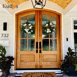 ประตูบานคู่ด้านนอกโค้งแบบกำหนดเองประตูทางเข้าด้านหน้าประตูทางเข้าไม้เนื้อแข็งประตูทางเข้าคู่ - Product Image 1