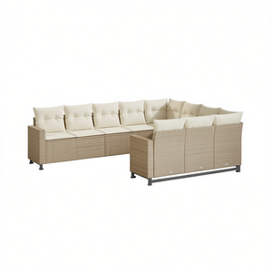 Grand ensemble de canapés de jardin en rotin beige avec structure en acier thermolaqué, mobilier d'extérieur 6 places, design contemporain - Product Image 1