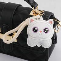 Porte-clés en cuir mignon en forme de chat, pendentif créatif pour sac à dos, décoration de clés de voiture, cadeau animalier
