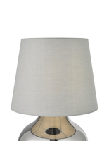 Lampe de table moderne et simple à LED flexible avec miroir argenté, base en céramique blanc chaud, lumière d'ambiance, abat-jour Empire en lin gris clair