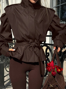 Jxwatcher – <span class=keywords><strong>Trench</strong></span>-coat élégant <span class=keywords><strong>et</strong></span> luxueux pour femme, coupe courte, coupe-vent, manches longues, fermeture polyester, idéal automne-printemps - Product Image 5