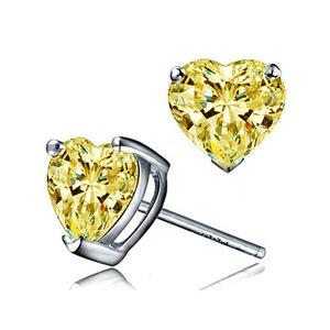 HUIZAY – boucles d'oreilles en forme de cœur avec diamant jaune, serti de griffes, bijoux romantiques en cristal pour femmes, E1129 - Product Image 4