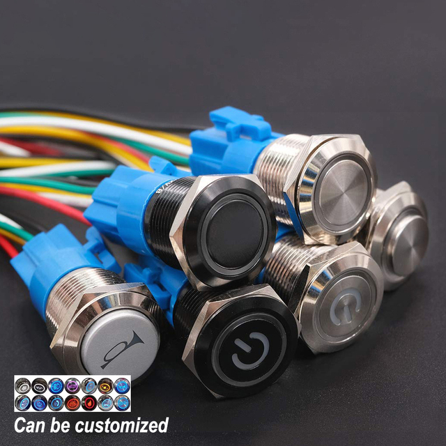 Langir 12mm 16mm 19mm 22mm 25mm Push Button Switch Latching Momentary Illuminated Waterproof IP65 on off Switch