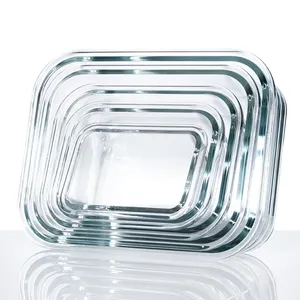 Micro-ondes borosilicaté résistant à la chaleur 5 pièces salade de glace en verre taille industrielle bol à mélanger transparent ensemble plat avec couvercle en Pp