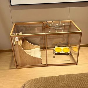 Cage pour chien en bois massif et acrylique, petite clôture transparente d'intérieur, pour salon, vente en gros, maison pour animaux de compagnie avec fonctions d'isolation par boutons - Product Image 4
