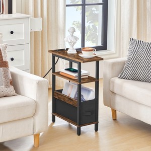 Narrow Nightstand with Charging Station, Small <strong>Skinny</strong> <strong>Bedside</strong> <strong>Table</strong> with Drawer, Slim Thin Bed Side <strong>Table</strong> for Small Spaces - Product Image 3