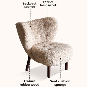 Poltrona Moderna Stile Little <span class=keywords><strong>Petra</strong></span> in Shearling, con Schienale Curvo e Imbottito, Comoda e Imbottita, con Gambe in Legno Massello, per Casa e Ufficio - Product Image 6