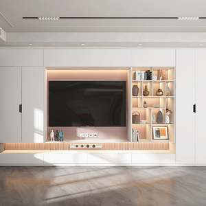 Meuble TV élégant et moderne avec éclairage LED, pratique et tendance, pour salon, maison, hôtel, appartement, panneau en bois ancien - Product Image 4