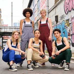 맞춤 제작 도매 패션 브랜드 순면 멀티 포켓 오버롤 플러스 사이즈 일체형 안전 인쇄 작업복 유니폼 - Product Image 4