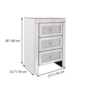 US Bedroom Furniture Set Crush Diamond <strong>Mirrored</strong> Bedside Table 3 Drawers <strong>Nightstand</strong> With Wireless Charging - Product Image 2