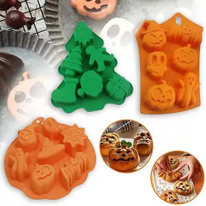 Silicone baking moulds set chocolate cake moulds Christmas tree pumpkin bats skeleton ghost shaped Christmas gift products