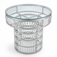 Table à gâteau de luxe en cristal argenté, structure en acier inoxydable avec plateau en verre transparent, tables de banquet pour la décoration de mariage et la réception