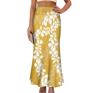 1MOQ modello personalizzato di lusso di alta qualità polinesiano <span class=keywords><strong>abbigliamento</strong></span> donna hawaiana fluida con volant avvolgente gonna lunga a vita alta per le donne - Product Image 1