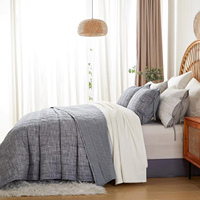 Couvre-lits en coton Queen Size 3 pièces ensemble de couette Queen avec couverture de literie à rayures bleues couverture matelassée légère