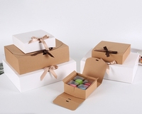 Boîte d'emballage en papier kraft fantaisie, écologique, imperméable, haut de gamme, personnalisée en gros, pour chocolat, brownie, avec ruban