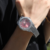 Nouvelle mode transfrontalière Couple montres Hip-Hop plein diamant rose grande étanche en acier inoxydable alliage montre à Quartz pour hommes