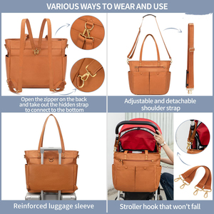 Bolsa de Pañales de PU, Mochila de Gran Capacidad, Moderna, Resistente al Agua, con Cierre de Cremallera, Personalizable, <span class=keywords><strong>para</strong></span> Bebés - Product Image 4