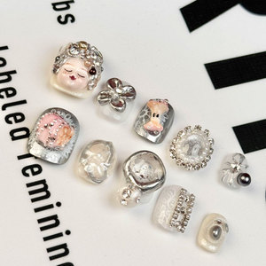 Poupée 3D en vente en gros personnalisable fait à la main presse ongles haute qualité réutilisable acrylique faux ongles carré mini diamant pour doigt - Product Image 4