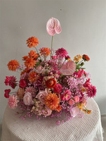 Boule de fleurs artificielles réalistes rose vif et orange en soie, centre de table floral pour mariage, cérémonie de remise des diplômes, décoration de table