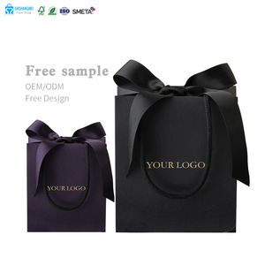 Tem Vàng logo màu Đen túi quà tặng sang trọng đá quý Nhẫn bao bì tùy chỉnh đồ trang sức Túi giấy với Ribbon - Product Image 1