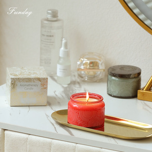 Fundog Embossed Glass <b>Candle</b> Cup Scented Soy Wax Cylindrical Classic Aromatherapy Home Decor - Product Image 4