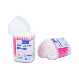 Biodegradable Ears <b>Makeup</b> Cleaning 100pcs/<b>Box</b> Cotton Buds pink stick Cotton swab with love <b>box</b> - Product Image 1