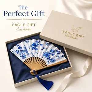 Abanico Plegable de Tela Pintada e Impresa Personalizada al por Mayor, Regalos para Bodas, Fiestas y Festivales, Varillas de Bambú de 21 cm, Hecho a Mano - Product Image 2