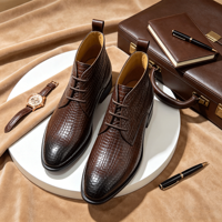 Bottes Chelsea classiques de luxe pour hommes, à lacets, plateforme, en cuir véritable, fabriquées à la main, antidérapantes, rehaussantes, tendance