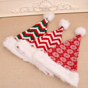 Chapeau de Père Noël, chapeau de Père Noël pour adulte, chapeau de Père Noël haut de gamme en laine tricotée longue et pelucheuse à rayures avec de grands pompons, couvre-chef. - Product Image 3