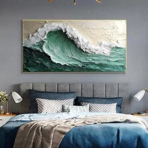Pintura Original Impasto de Olas del Océano, Arte Texturizado de Paisaje Marino, Arte de Pared 3D, Lienzo Grande, Arte de Olas Verdes, Decoración Costera para Sala de Estar - Product Image 1