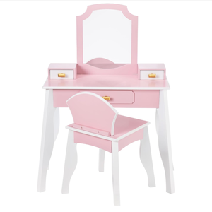 Set Tavolo da Trucco e Sedia <span class=keywords><strong>per</strong></span> Bambini Rosa e Bianco con <span class=keywords><strong>Specchio</strong></span>, Stile Montessori - Product Image 1