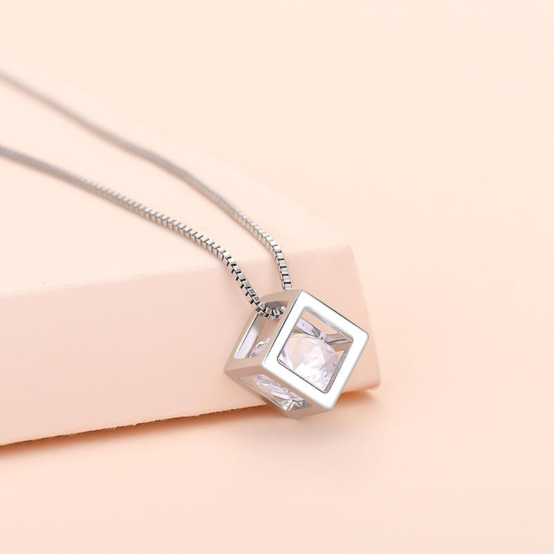 Kalung wanita Rubik tiga dimensi, rantai leher berlapis emas dan perak  murni, hadiah perhiasan
