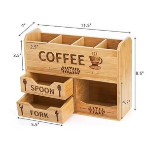 Wooden Coffee <b>Storage</b> <b>Box</b> With <b>Drawers</b> Double Layer Solid Wood Organizer For Kitchen Counter Bar Use - Product Image 2