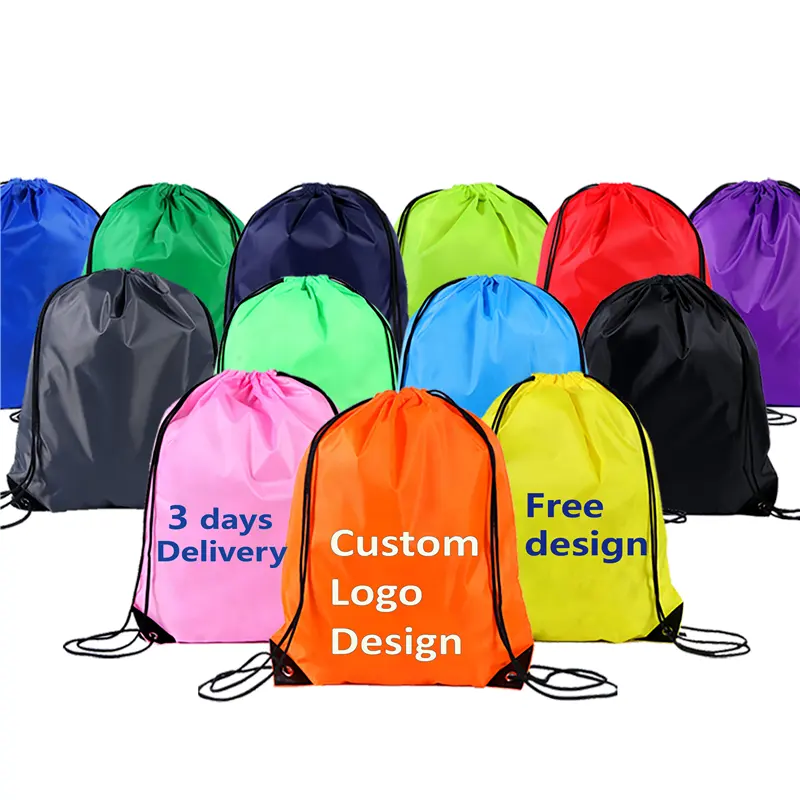 Tahan Air Berkualitas Tinggi 420D Polyester Nylon Serut Ransel Tas String Kembali Pack Logo Olahraga Menang Karung